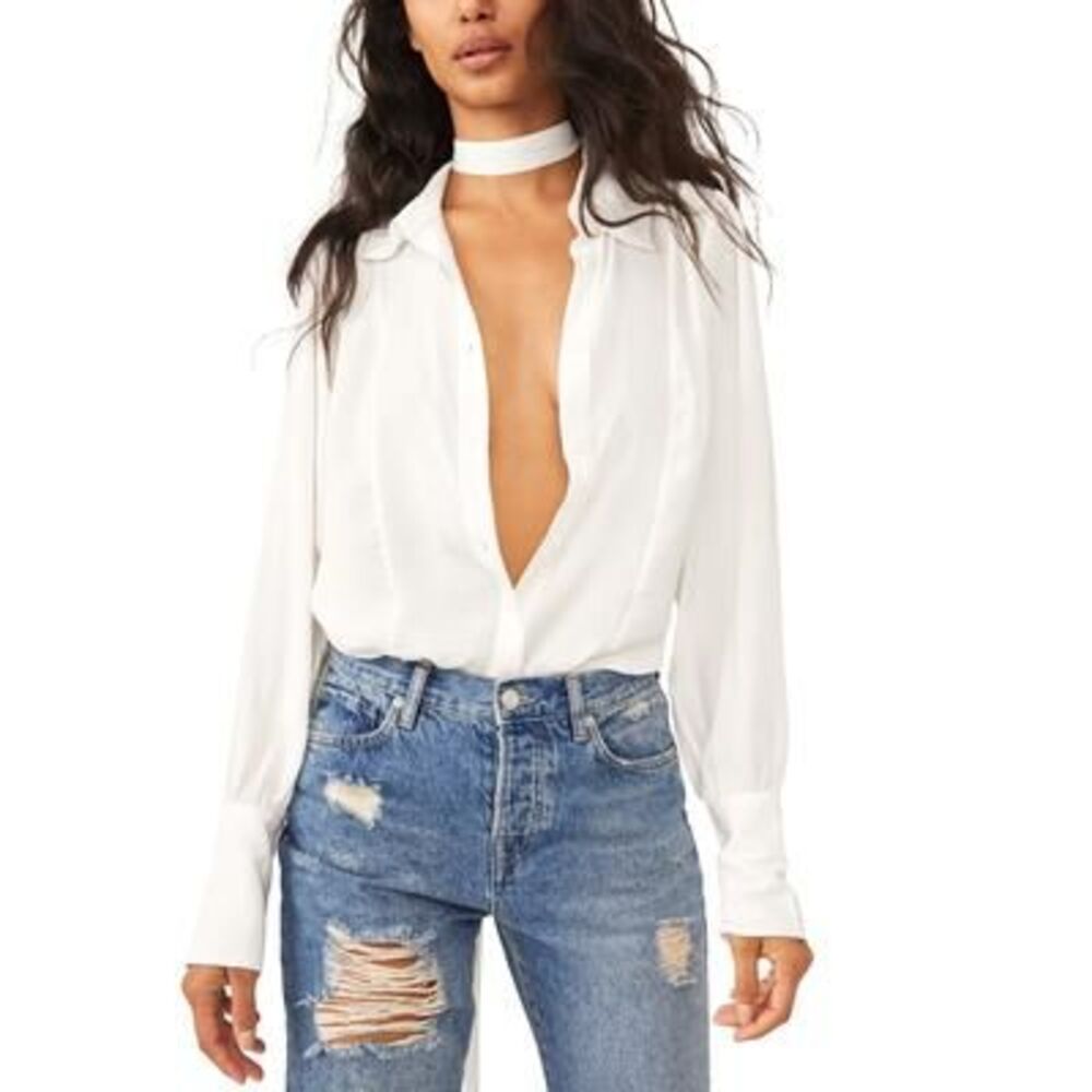 Free People Lala Tie-detail Blouse In Frenchnilla M